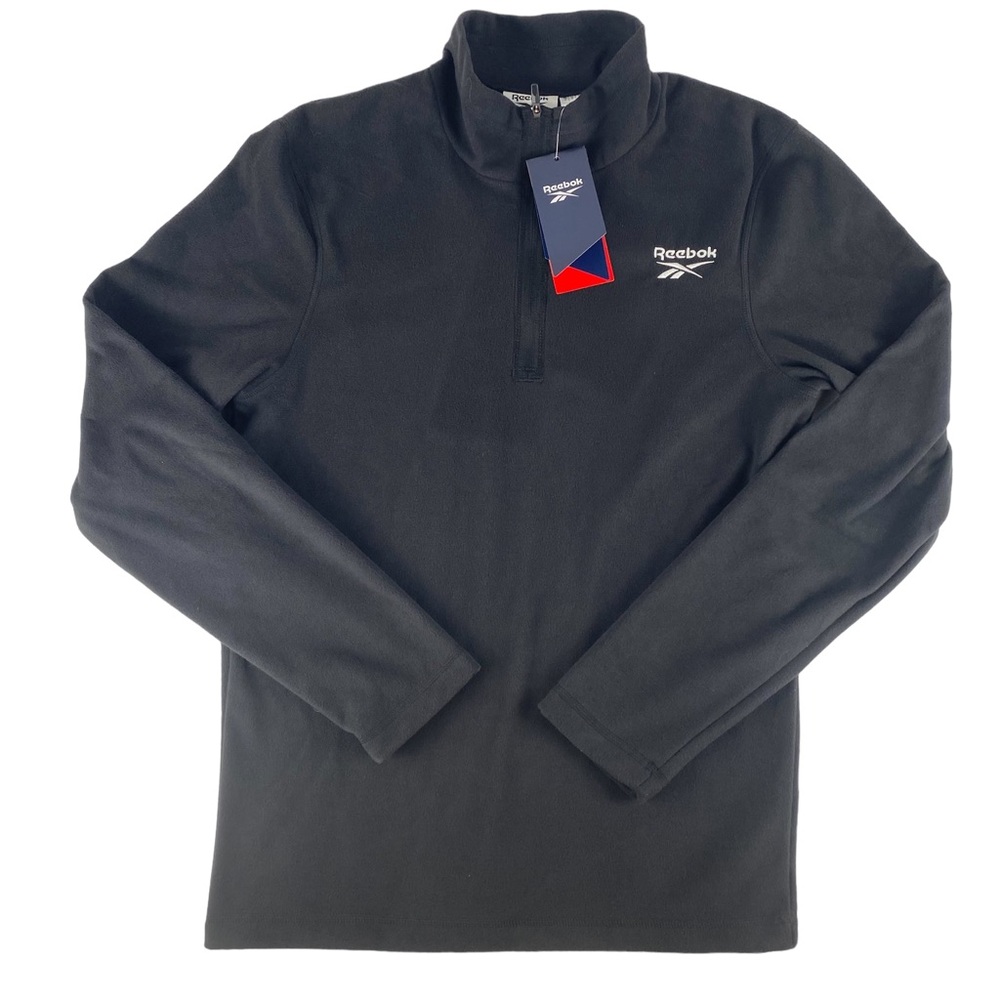 NWT Reebok Mens Polar Fleece Quarter Zip Sweater in Black - Size Small